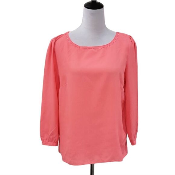 J.Crew Fluorescent Neon Orange 3/4 Sleeve Round Neck Blouse Pullover Size M - Picture 1 of 10